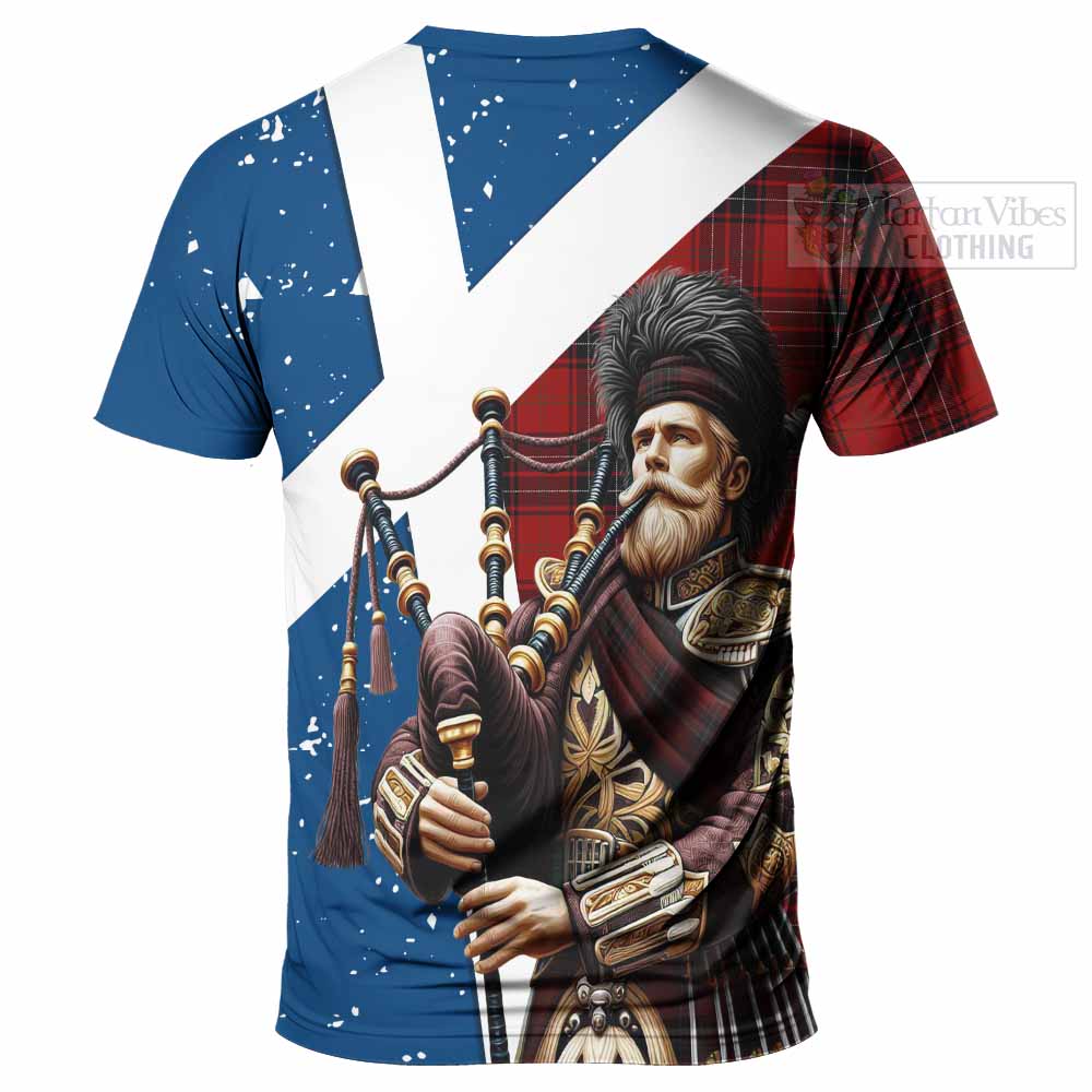 Tartan Vibes Clothing Wemyss Tartan T-Shirt with Family Crest Scottish Bagpiper Vibes