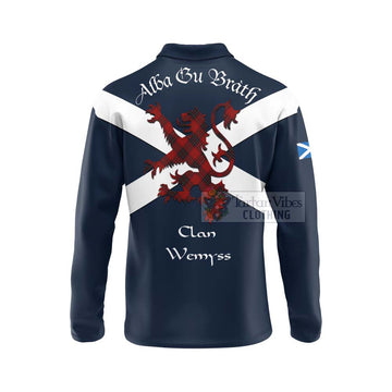 Wemyss Tartan Lion Rampant Long Sleeve Polo Shirt Proudly Display Your Heritage with Alba Gu Brath and Clan Name