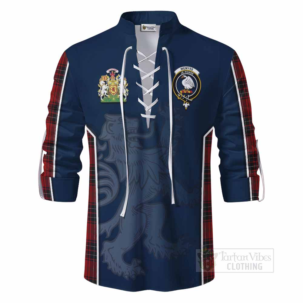 Tartan Vibes Clothing Wemyss Tartan Ghillie Kilt Shirt with Family Crest and Lion Rampant Vibes Sport Style