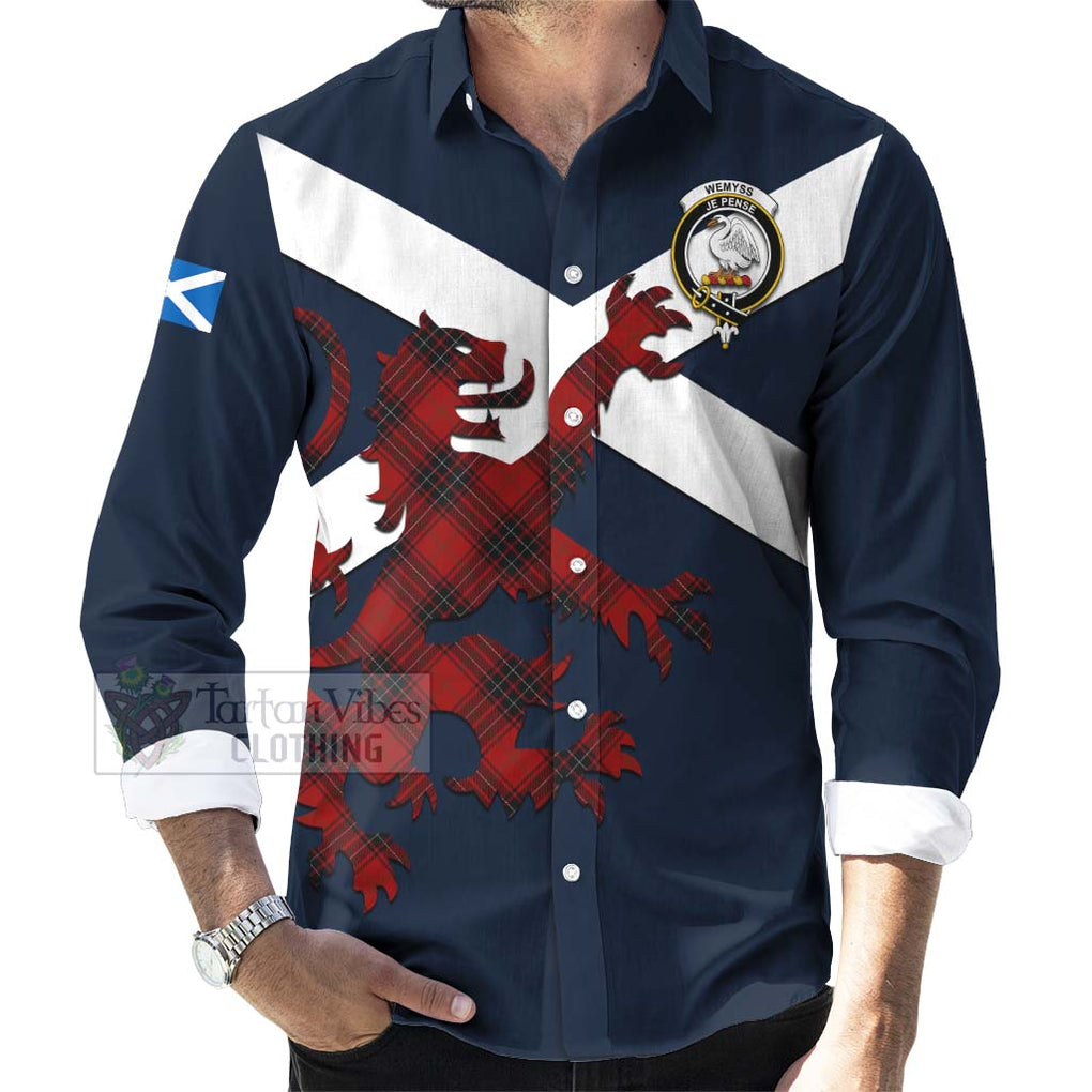 Tartan Vibes Clothing Wemyss Tartan Lion Rampant Long Sleeve Button Shirt – Proudly Display Your Heritage with Alba Gu Brath and Clan Name