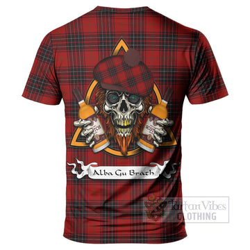 Tartan Vibes Clothing Wemyss Tartan T-Shirt with Family Crest and Bearded Skull Holding Bottles of Whiskey
