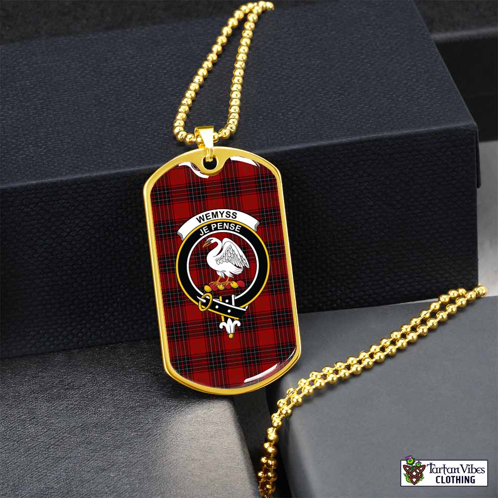 Tartan Vibes Clothing Wemyss Tartan Dog Tag Necklace with Family Crest