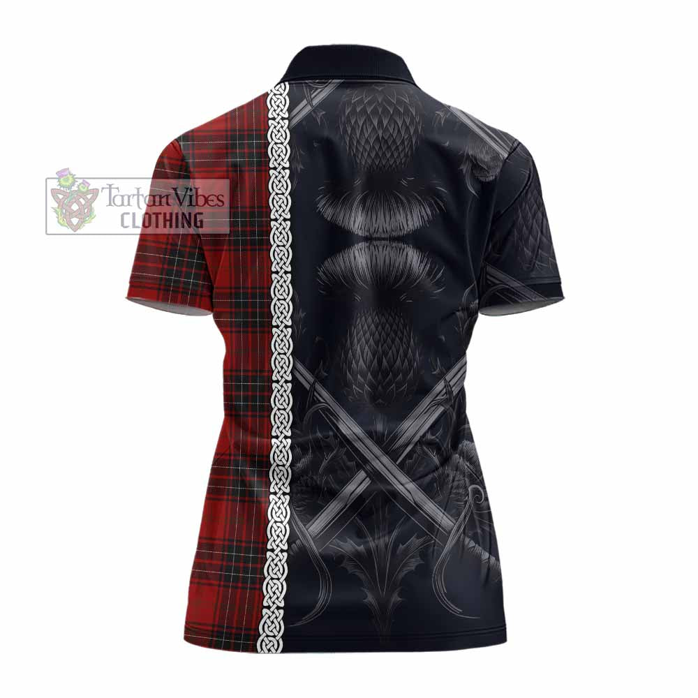 Tartan Vibes Clothing Wemyss Tartan Women's Polo Shirt with Family Crest Cross Sword Thistle Celtic Vibes