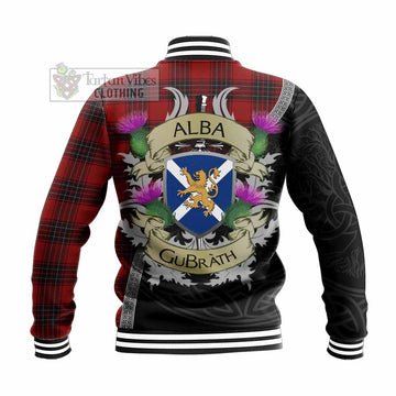 Tartan Vibes Clothing Wemyss Tartan Family Crest Baseball Jacket Lion Rampant Royal Thistle Shield Celtic Inspired