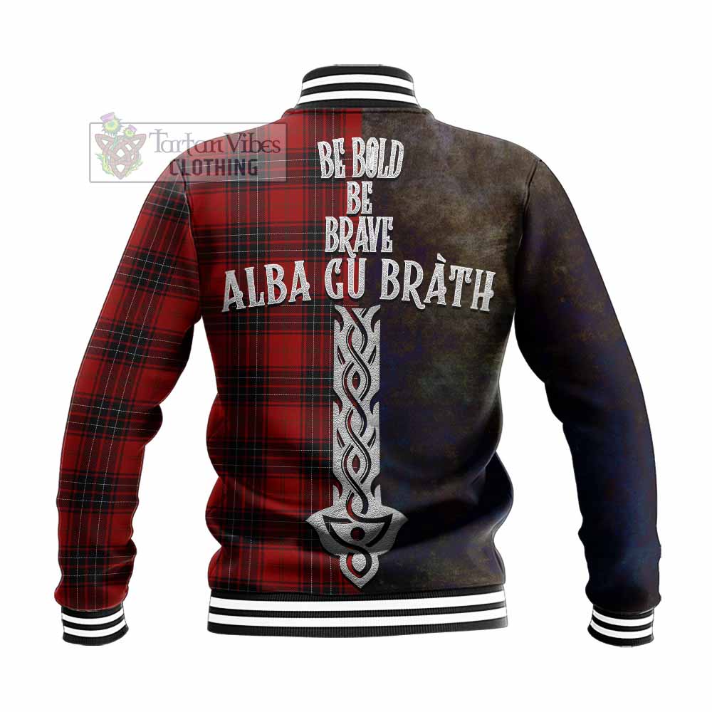 Tartan Vibes Clothing Wemyss Tartan Family Crest Baseball Jacket Alba Gu Brath Be Brave Lion Ancient Style