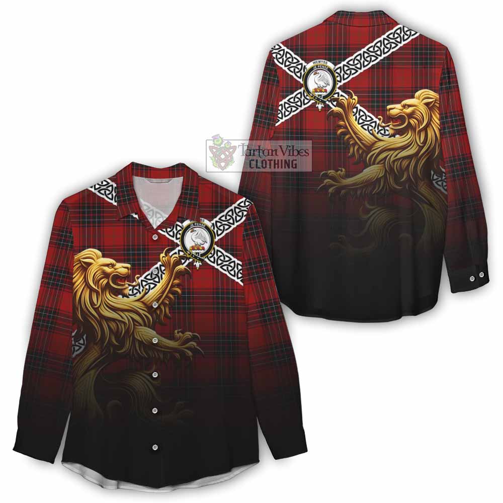 Tartan Vibes Clothing Wemyss Crest Tartan Women's Casual Shirt with Golden Lion Emblem Celtic Style