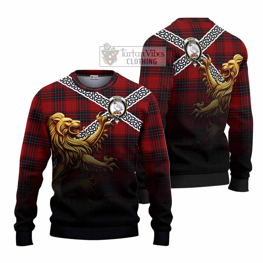 Tartan Vibes Clothing Wemyss Crest Tartan Knitted Sweater with Golden Lion Emblem Celtic Style