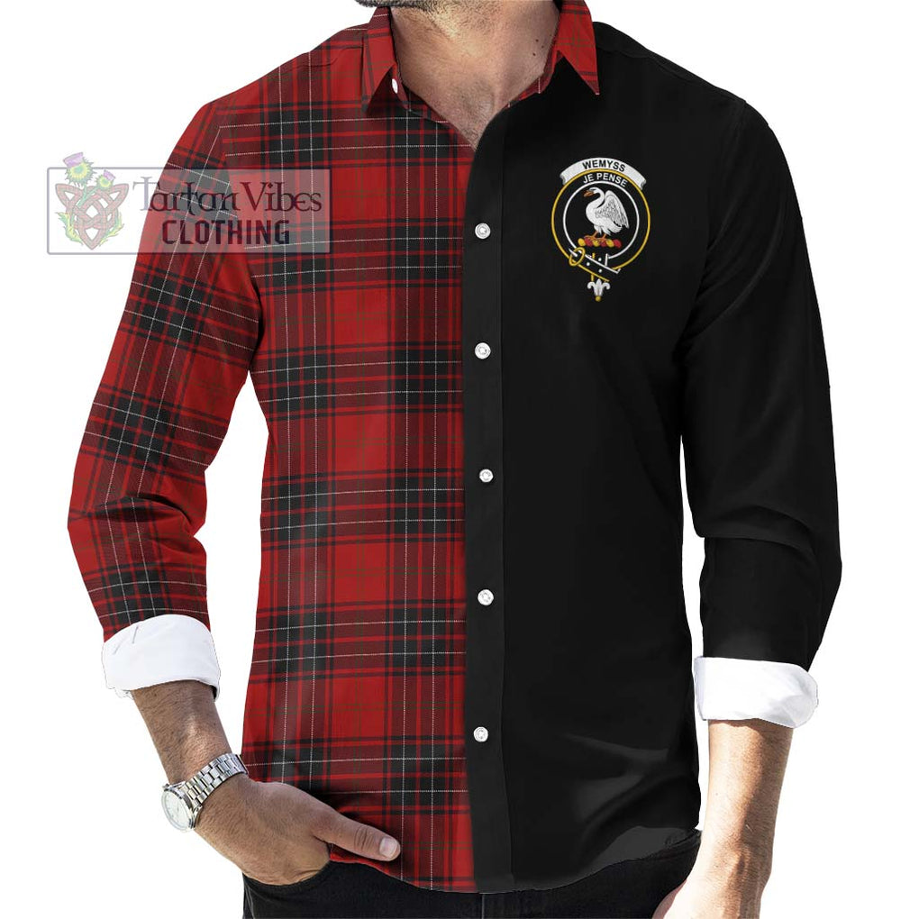 Wemyss Tartan Long Sleeve Button Shirt with Family Crest and Half Of Me Style - Tartanvibesclothing Shop