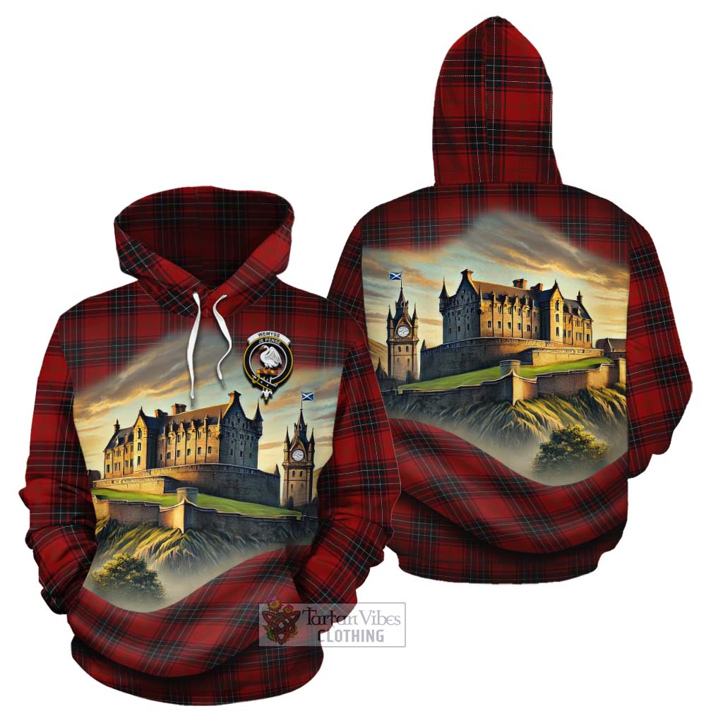 Tartan Vibes Clothing Wemyss Tartan Family Crest Cotton Hoodie with Scottish Ancient Castle Style