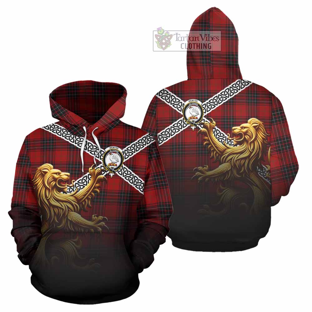 Tartan Vibes Clothing Wemyss Crest Tartan Hoodie with Golden Lion Emblem Celtic Style