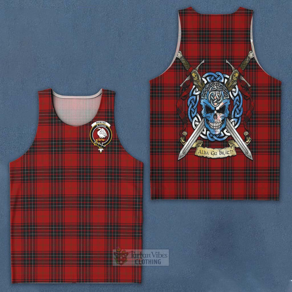 Tartan Vibes Clothing Wemyss Tartan Men's Tank Top with Family Crest Celtic Skull Style