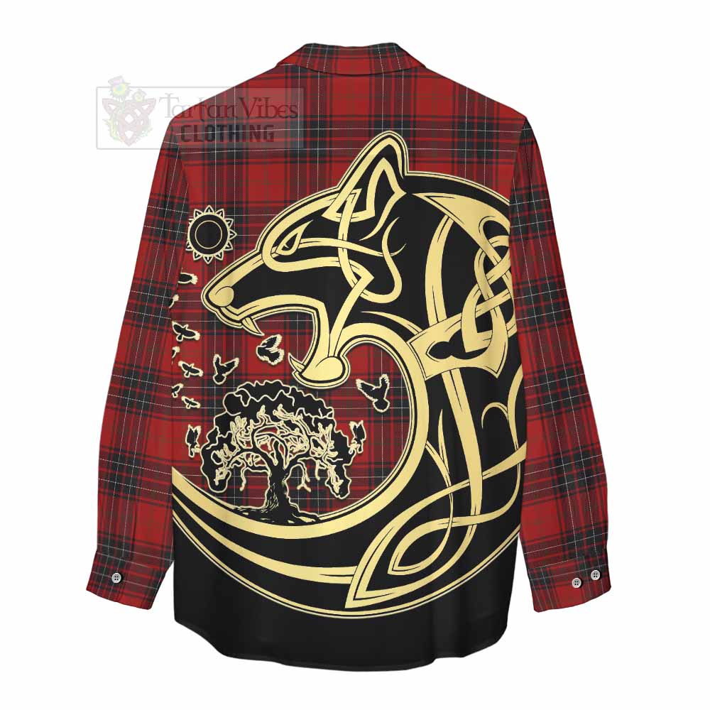 Tartan Vibes Clothing Wemyss Tartan Women's Casual Shirt with Family Crest Celtic Wolf Style