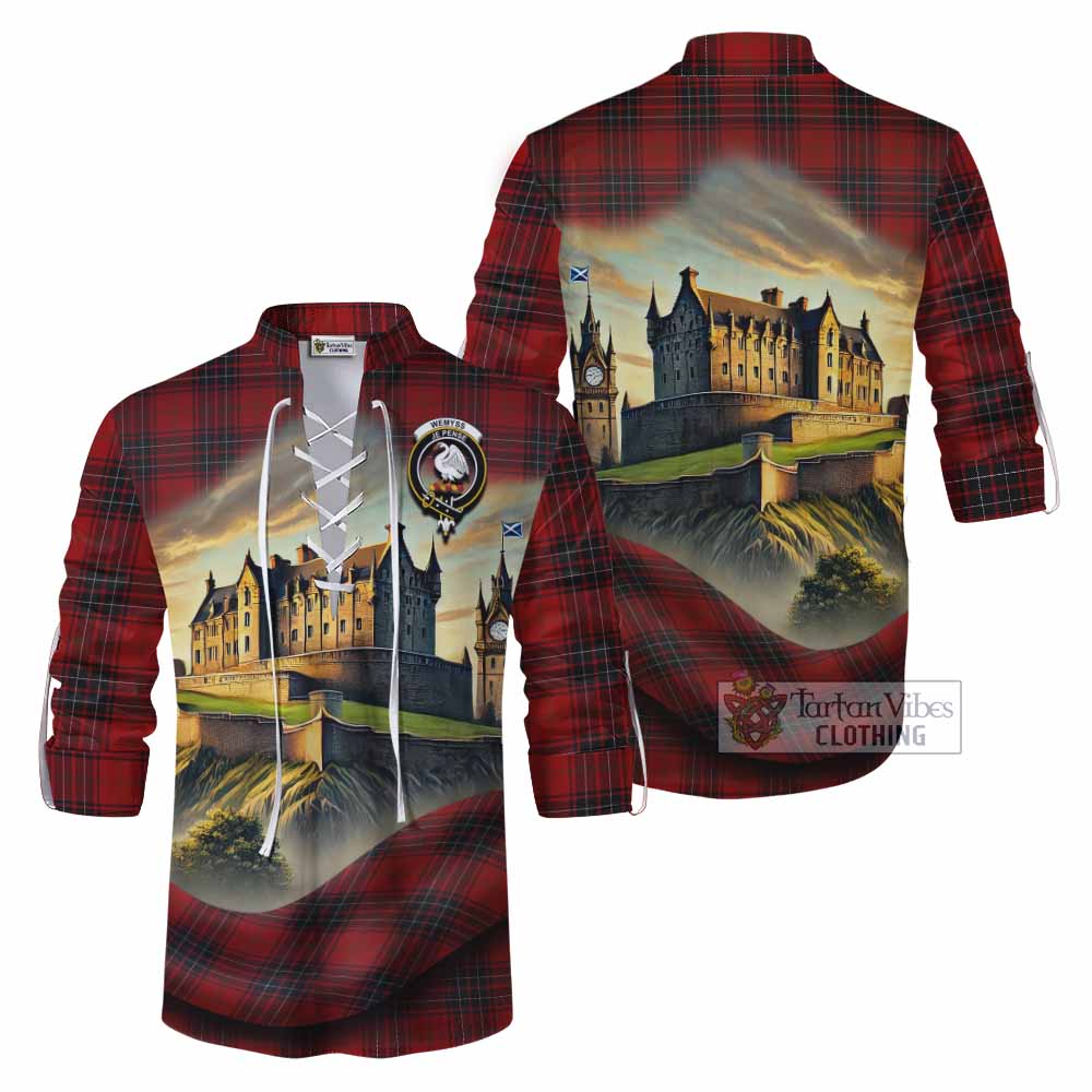 Tartan Vibes Clothing Wemyss Tartan Family Crest Ghillie Kilt Shirt with Scottish Ancient Castle Style