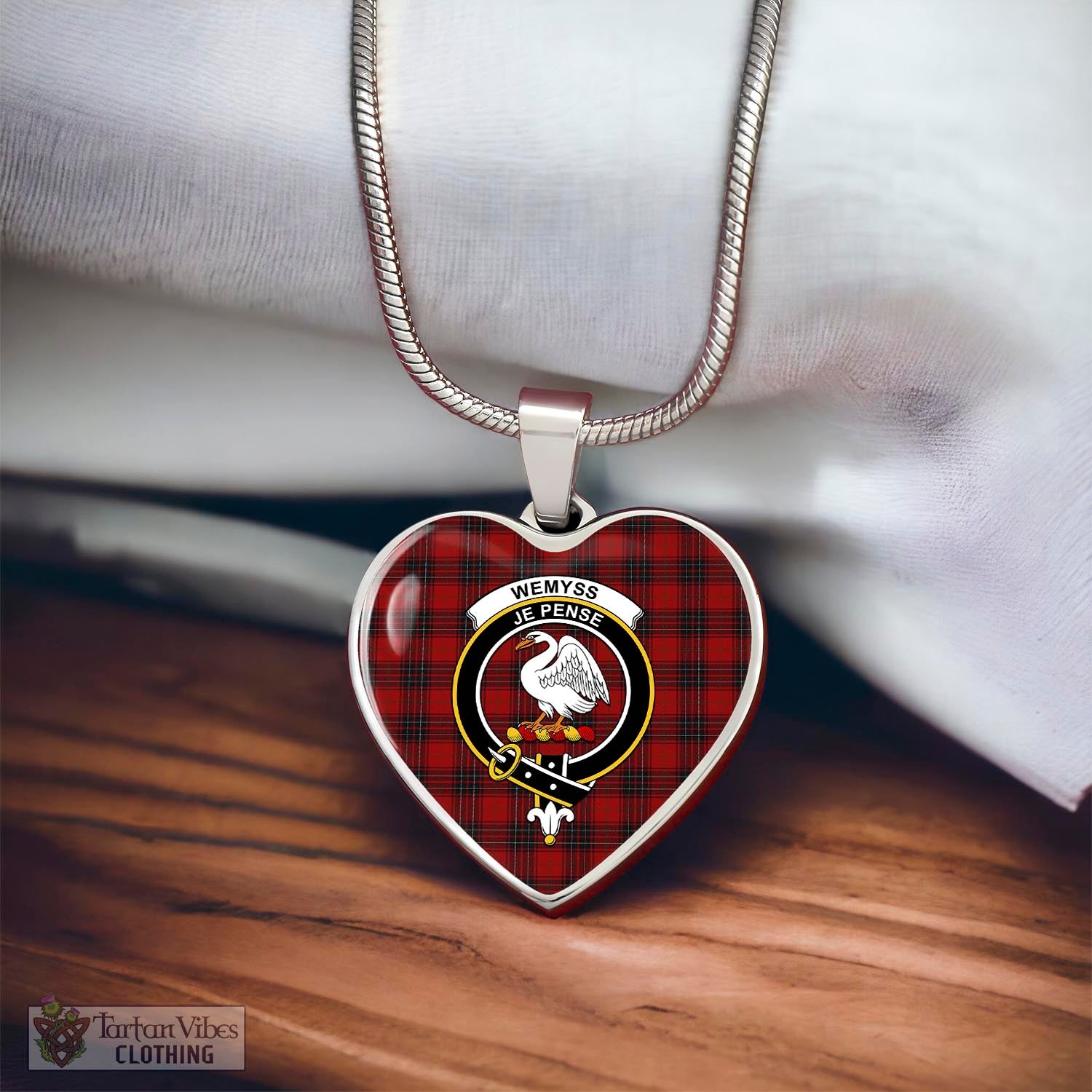 Tartan Vibes Clothing Wemyss Tartan Heart Necklace with Family Crest