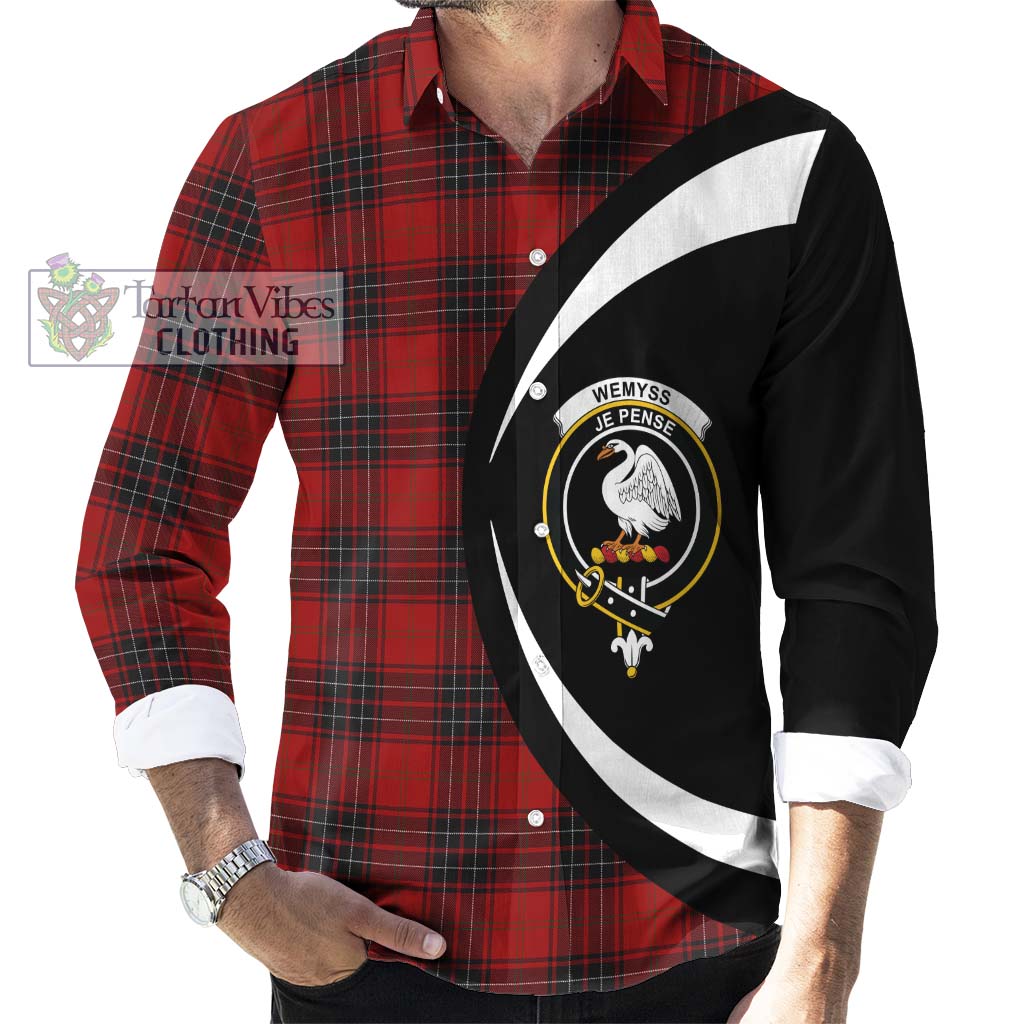 Wemyss Tartan Long Sleeve Button Up with Family Crest Circle Style - Tartan Vibes Clothing