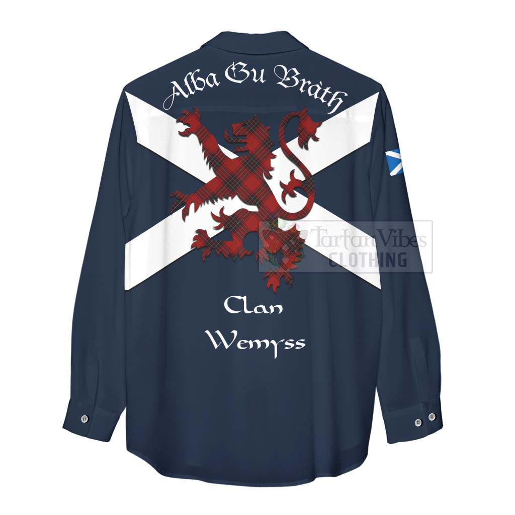 Tartan Vibes Clothing Wemyss Tartan Lion Rampant Women's Casual Shirt Proudly Display Your Heritage with Alba Gu Brath and Clan Name