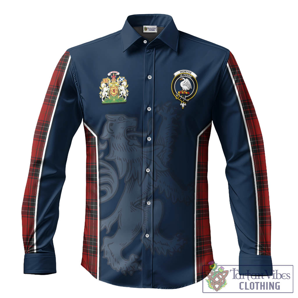 Wemyss Tartan Long Sleeve Button Up Shirt with Family Crest and Lion Rampant Vibes Sport Style