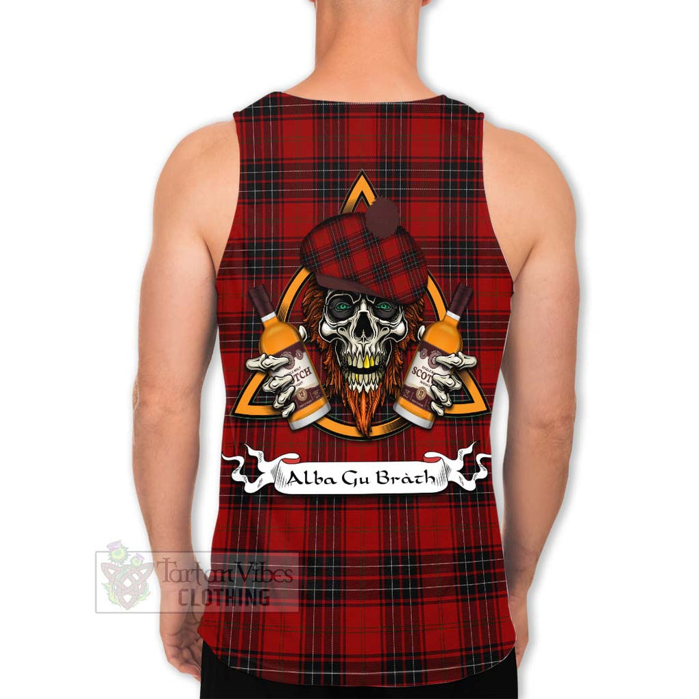 Tartan Vibes Clothing Wemyss Tartan Men's Tank Top with Family Crest and Bearded Skull Holding Bottles of Whiskey