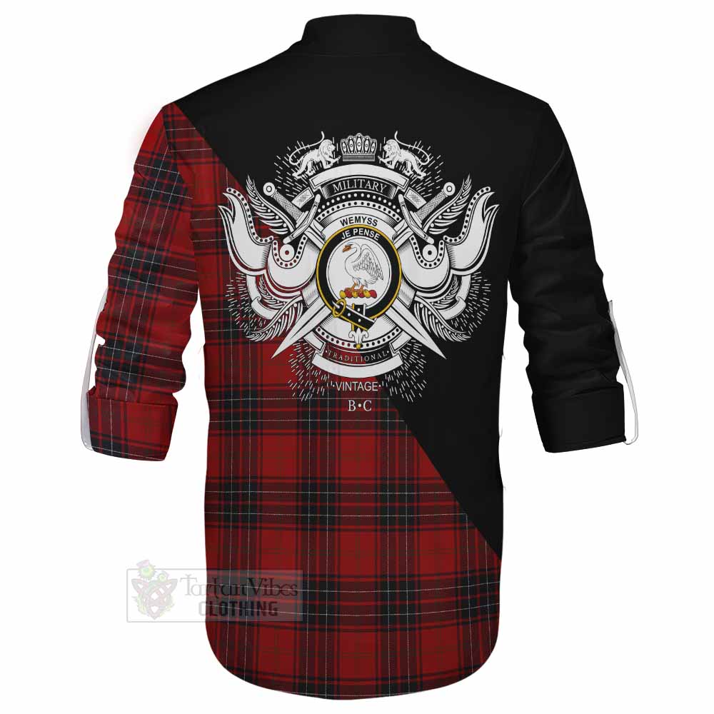 Tartan Vibes Clothing Wemyss Tartan Ghillie Kilt Shirt with Family Crest and Military Logo Style