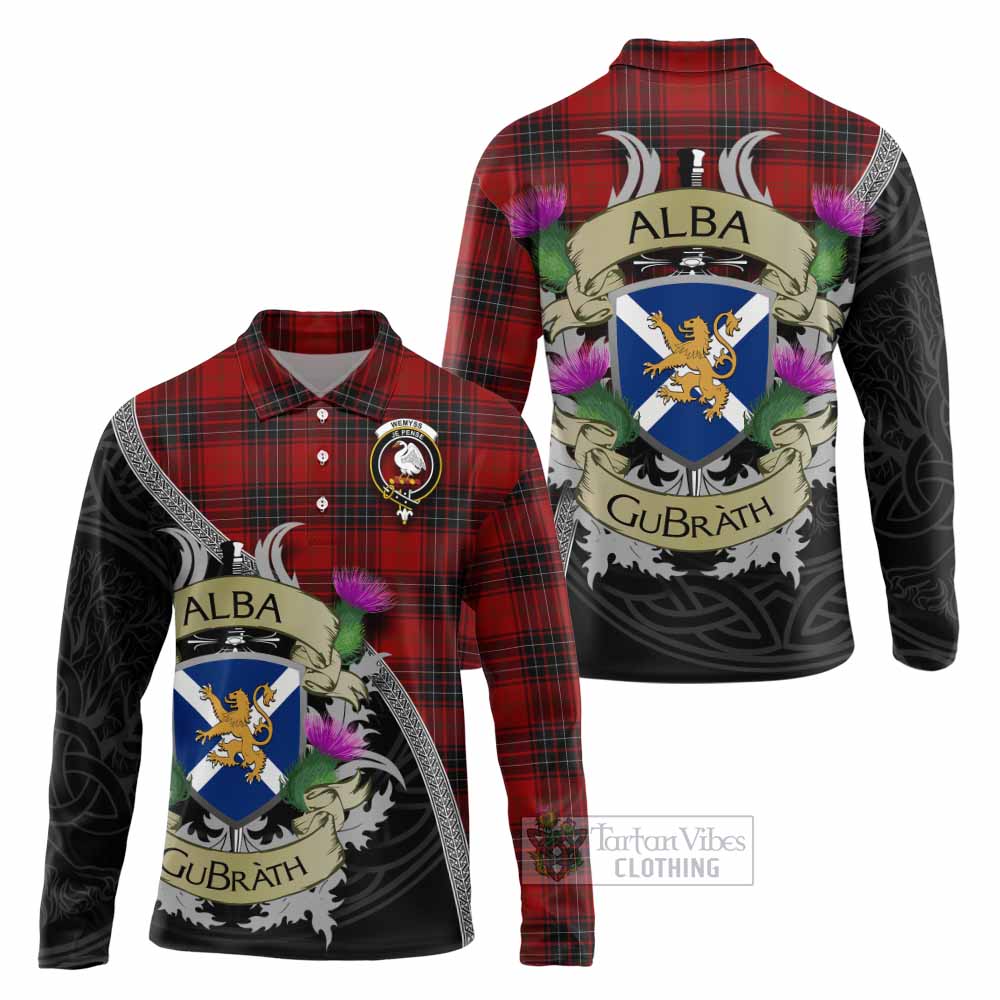 Tartan Vibes Clothing Wemyss Tartan Family Crest Long Sleeve Polo Shirt Lion Rampant Royal Thistle Shield Celtic Inspired