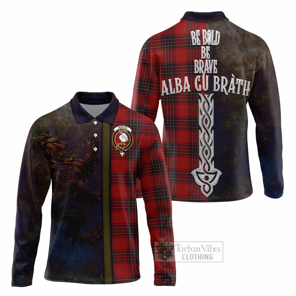 Tartan Vibes Clothing Wemyss Tartan Family Crest Long Sleeve Polo Shirt Alba Gu Brath Be Brave Lion Ancient Style