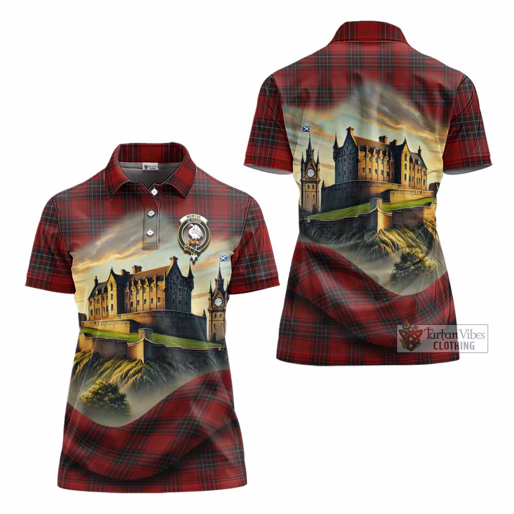 Tartan Vibes Clothing Wemyss Tartan Family Crest Women's Polo Shirt with Scottish Ancient Castle Stype