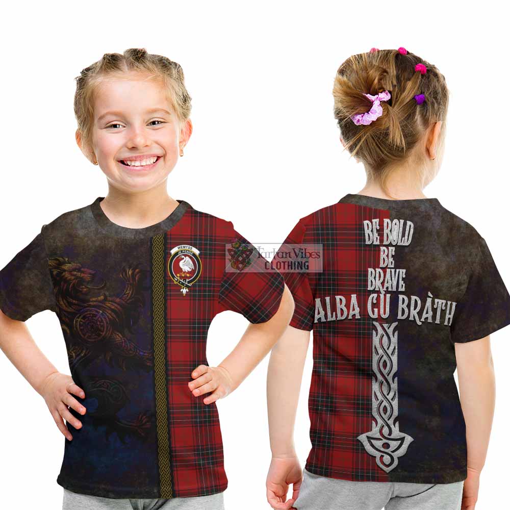 Tartan Vibes Clothing Wemyss Tartan Family Crest Kid T-Shirt Alba Gu Brath Be Brave Lion Ancient Style