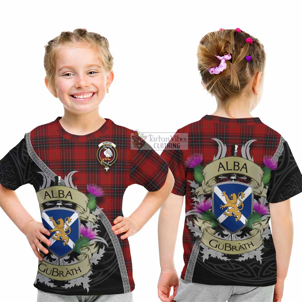 Tartan Vibes Clothing Wemyss Tartan Family Crest Kid T-Shirt Lion Rampant Royal Thistle Shield Celtic Inspired