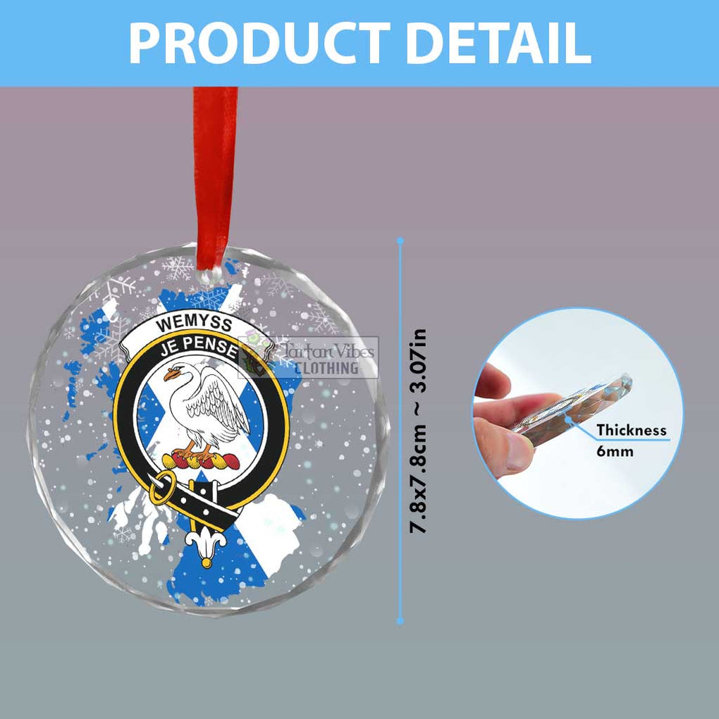 Tartan Vibes Clothing Wemyss Clan Crest Christmas Glass Ornament with Scotland Map