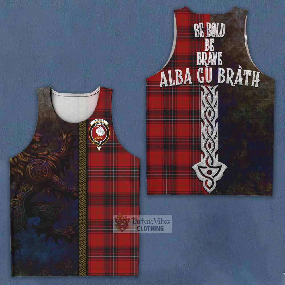 Tartan Vibes Clothing Wemyss Tartan Family Crest Men's Tank Top Alba Gu Brath Be Brave Lion Ancient Style