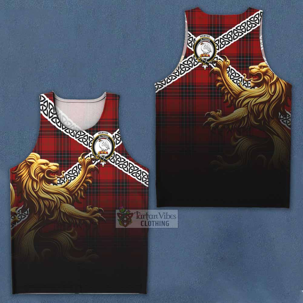 Tartan Vibes Clothing Wemyss Crest Tartan Men's Tank Top with Golden Lion Emblem Celtic Style