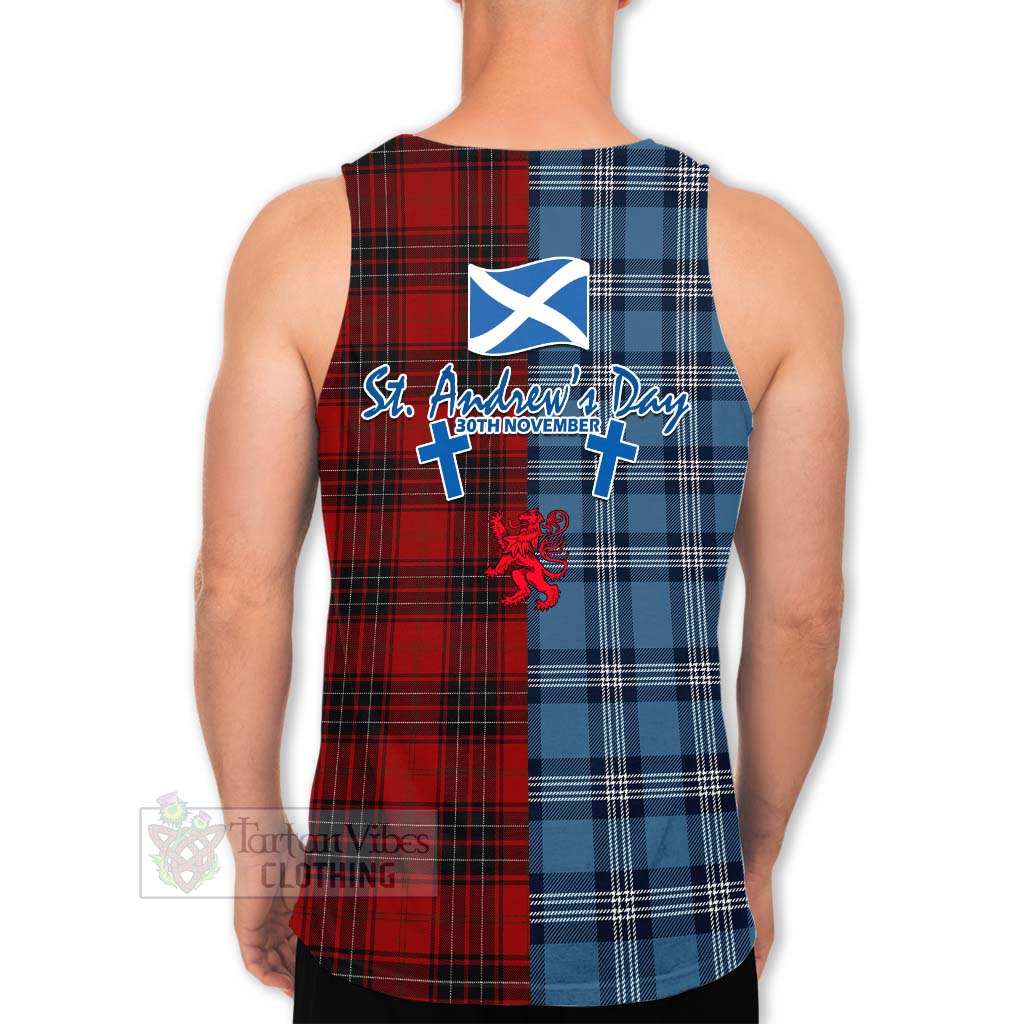 Tartan Vibes Clothing Wemyss Tartan Men's Tank Top Happy St. Andrew's Day Half Tartan Style