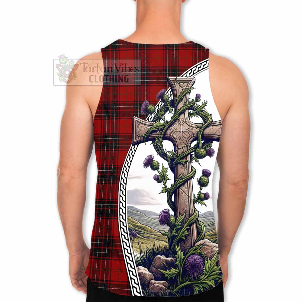 Tartan Vibes Clothing Wemyss Tartan Men's Tank Top with Family Crest and St. Andrew's Cross Accented by Thistle Vines