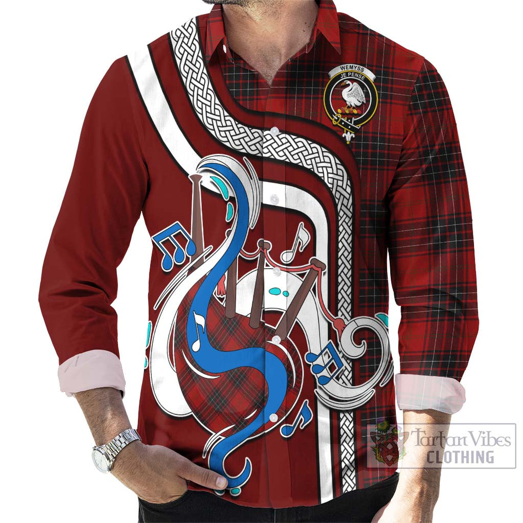 Wemyss Tartan Long Sleeve Button Shirt with Epic Bagpipe Style - Tartanvibesclothing Shop