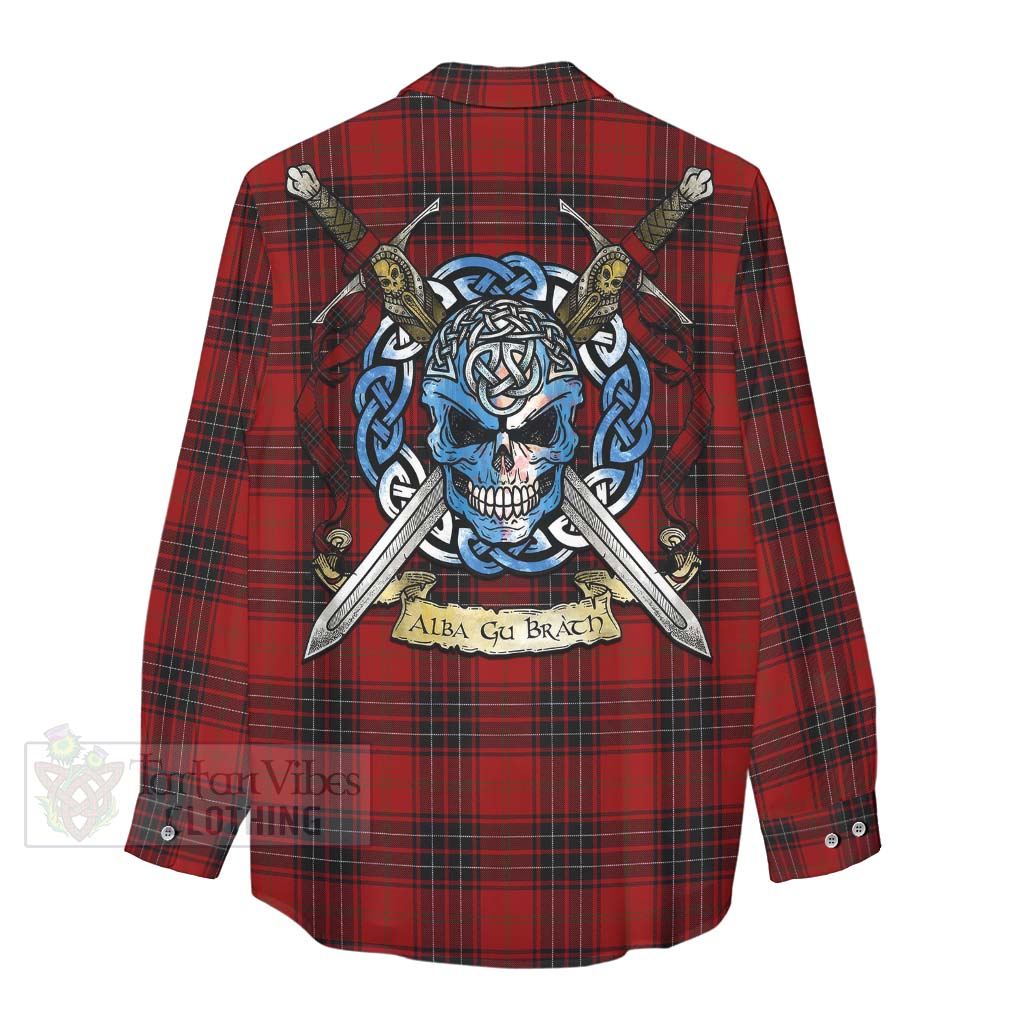Tartan Vibes Clothing Wemyss Tartan Women's Casual Shirt with Family Crest Celtic Skull Style