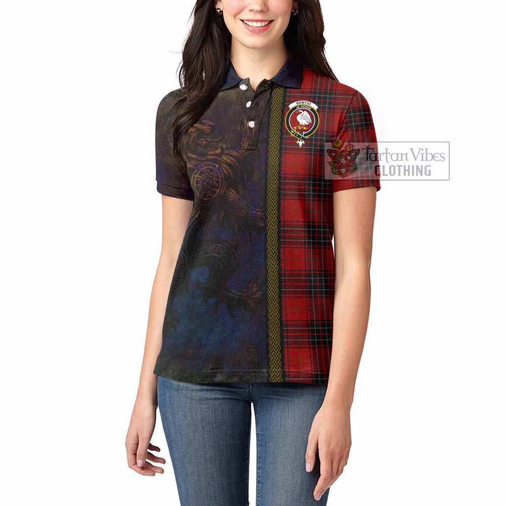 Tartan Vibes Clothing Wemyss Tartan Family Crest Women's Polo Shirt Alba Gu Brath Be Brave Lion Ancient Style