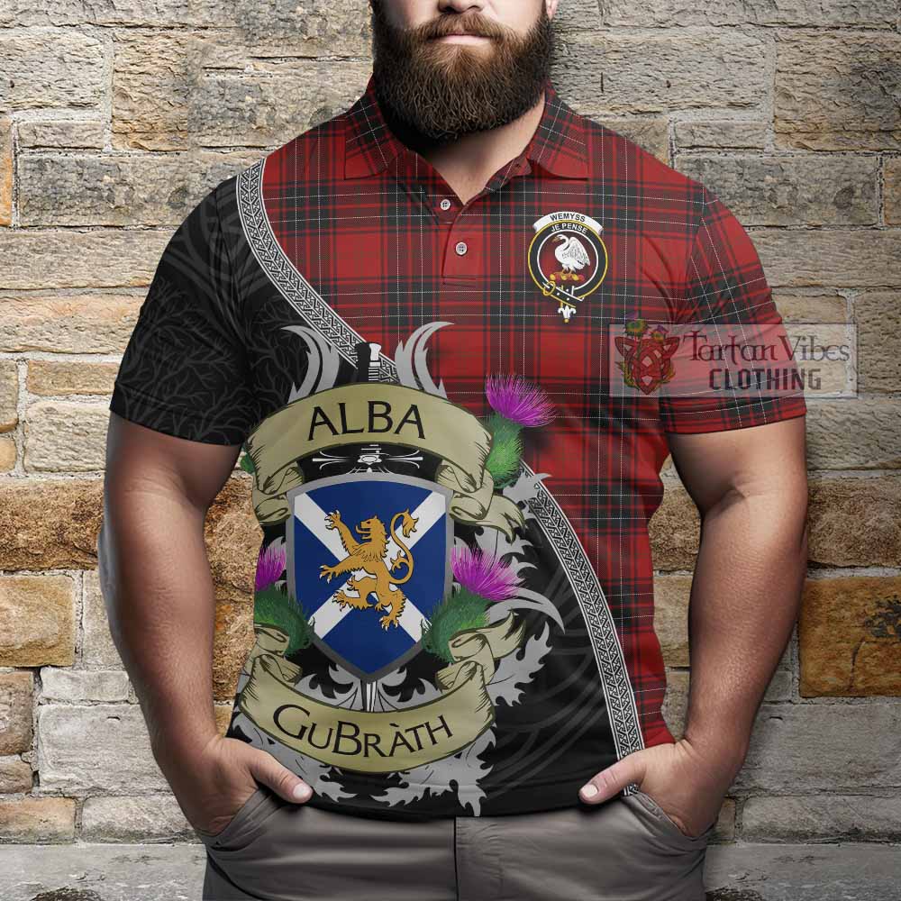 Tartan Vibes Clothing Wemyss Tartan Family Crest Polo Shirt Lion Rampant Royal Thistle Shield Celtic Inspired