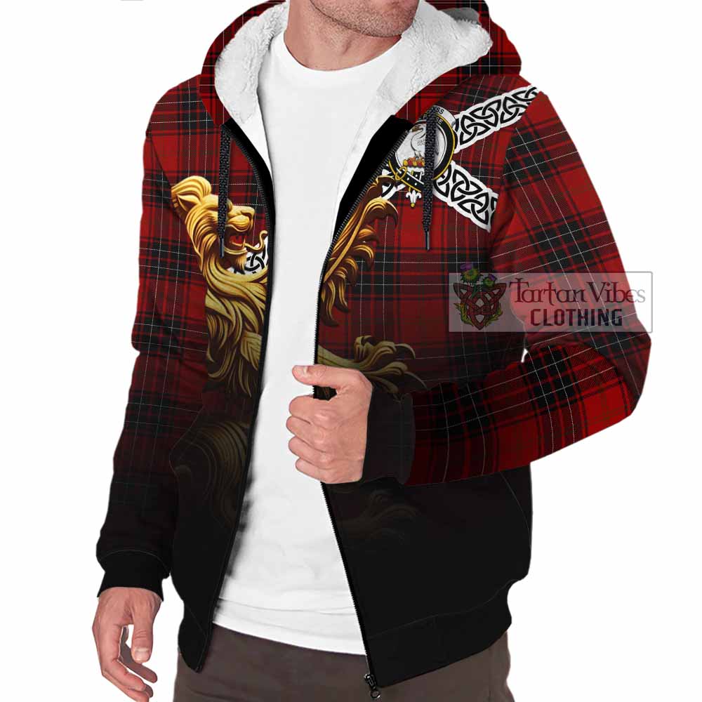 Tartan Vibes Clothing Wemyss Crest Tartan Sherpa Hoodie with Golden Lion Emblem Celtic Style