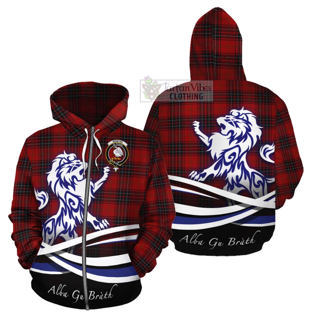 Tartan Vibes Clothing Wemyss Tartan Cotton Hoodie with Alba Gu Brath Regal Lion Emblem