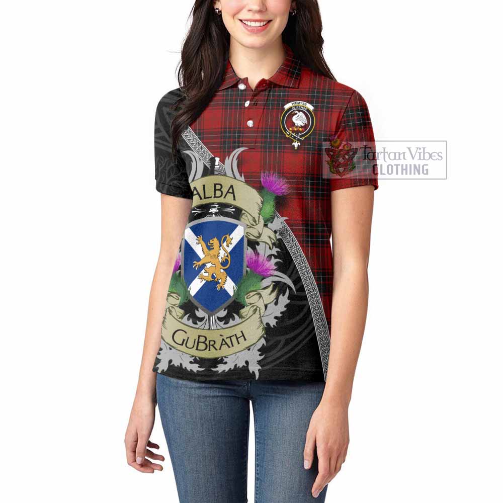 Tartan Vibes Clothing Wemyss Tartan Family Crest Women's Polo Shirt Lion Rampant Royal Thistle Shield Celtic Inspired