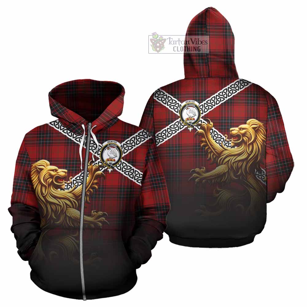 Tartan Vibes Clothing Wemyss Crest Tartan Hoodie with Golden Lion Emblem Celtic Style