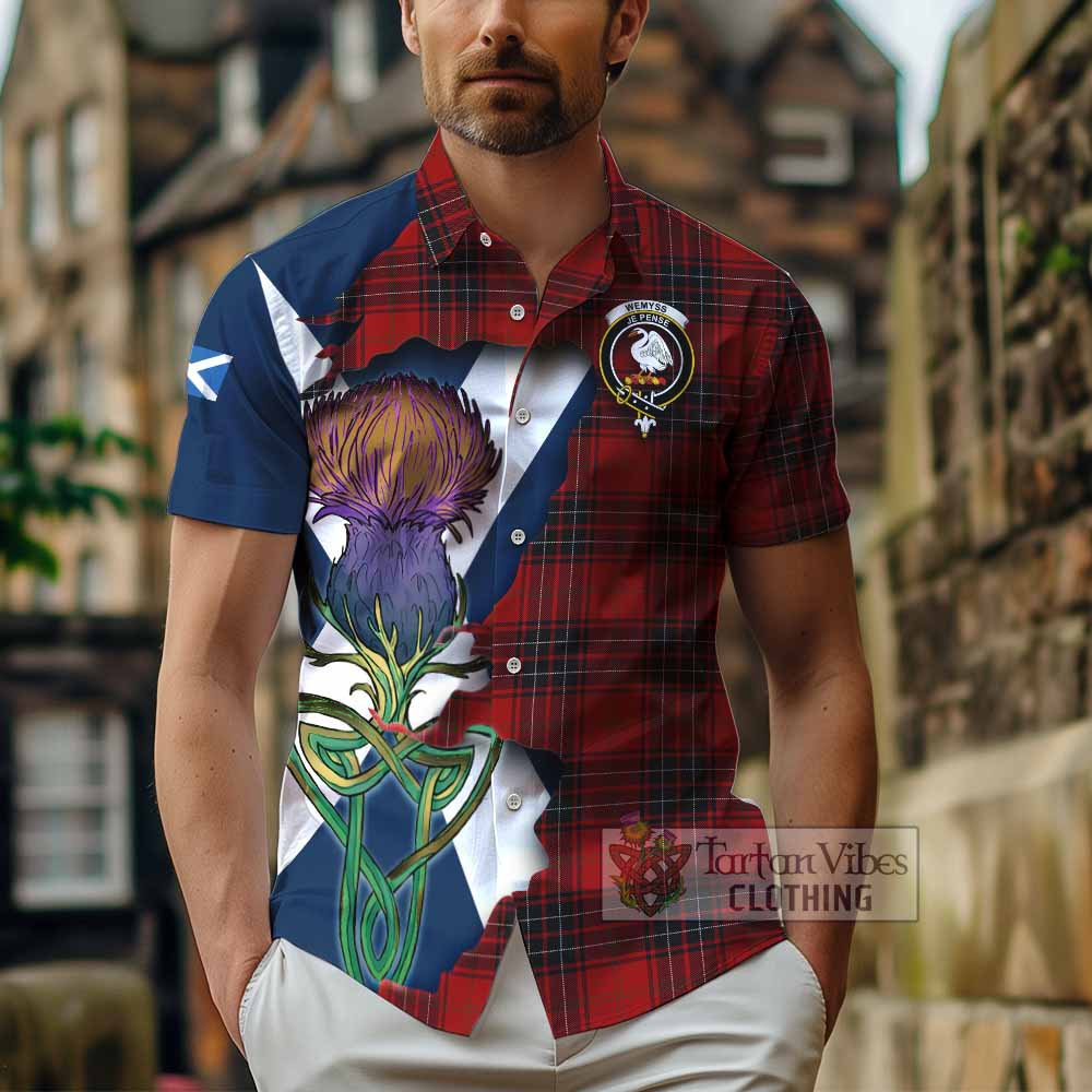 Tartan Vibes Clothing Wemyss Tartan Family Crest Short Sleeve Button Shirt Scottish Thistle Celtic Inspired