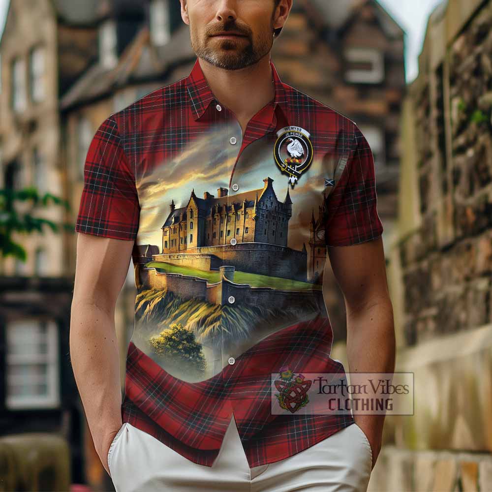 Tartan Vibes Clothing Wemyss Tartan Family Crest Short Sleeve Button Shirt with Scottish Ancient Castle Style