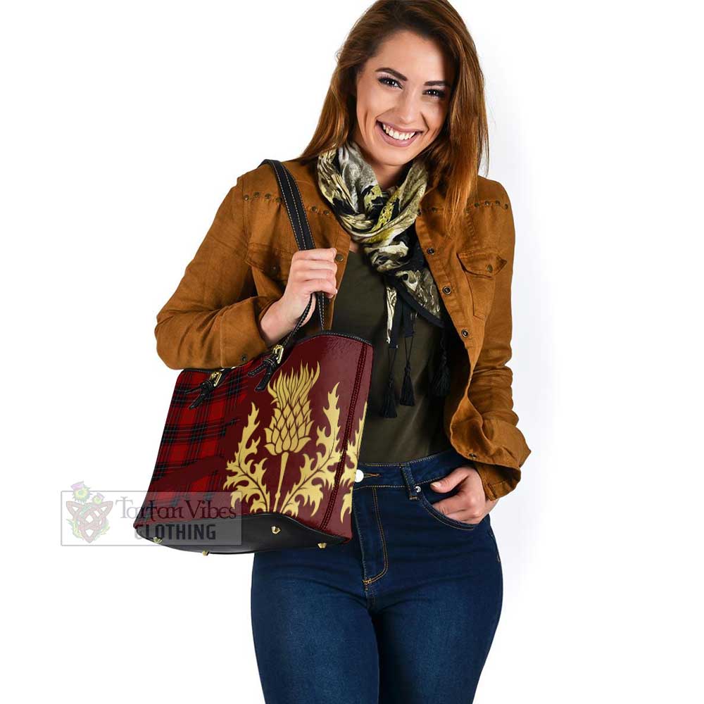 Tartan Vibes Clothing Wemyss Tartan Leather Tote Bag Gold Thistle Style