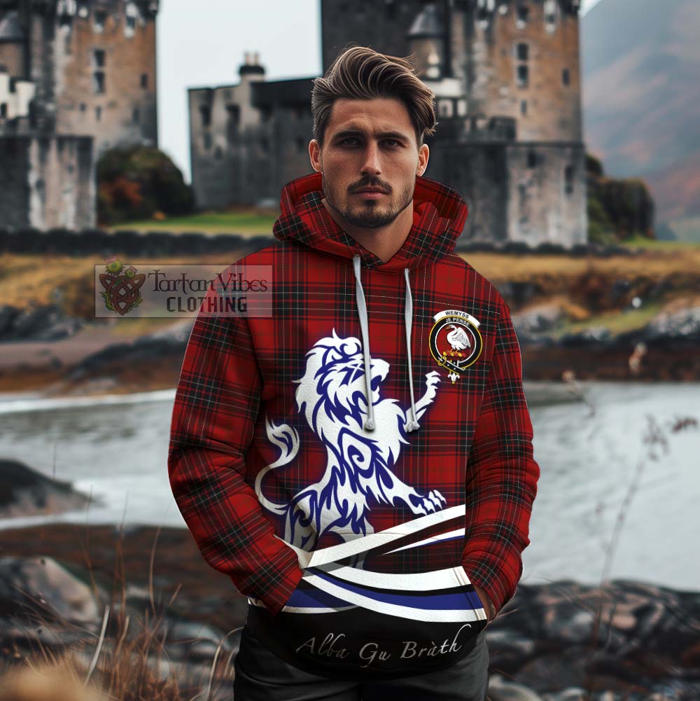 Tartan Vibes Clothing Wemyss Tartan Cotton Hoodie with Alba Gu Brath Regal Lion Emblem