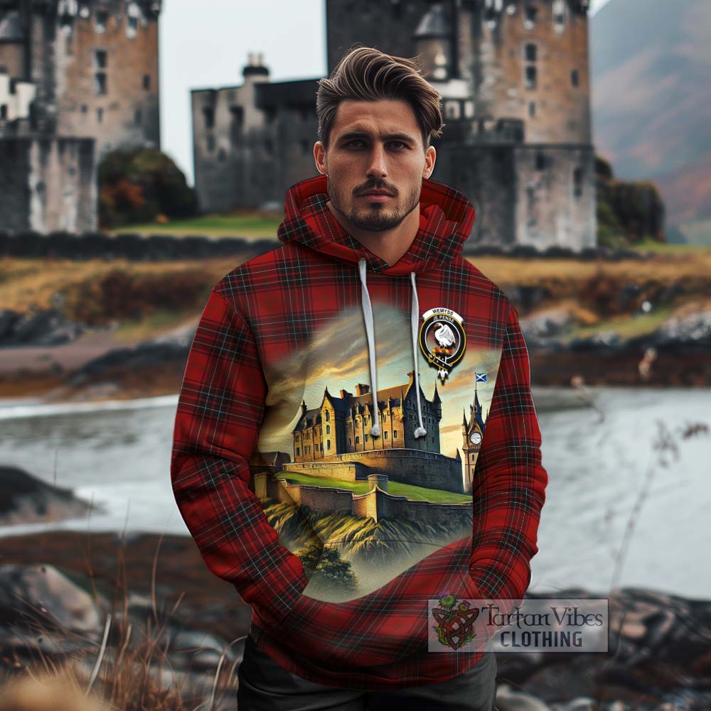 Tartan Vibes Clothing Wemyss Tartan Family Crest Cotton Hoodie with Scottish Ancient Castle Style