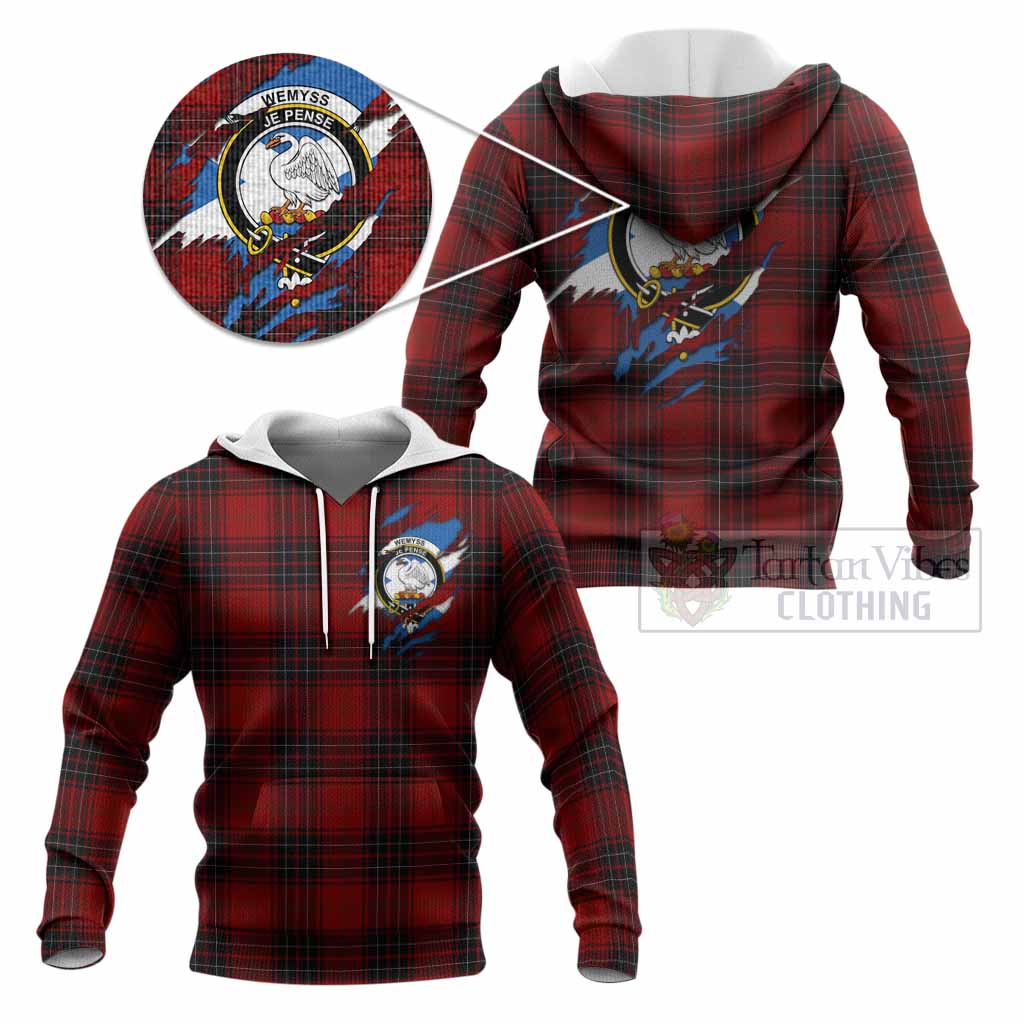 Wemyss Clan Crest In Me Tartan Knitted Hoodie Scotland Flag Style