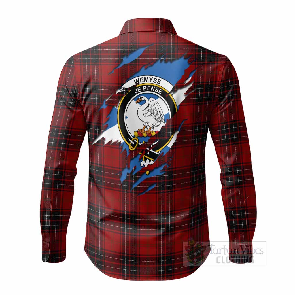 Wemyss Clan Crest In Me Tartan Long Sleeve Button Shirts Scotland Flag Style