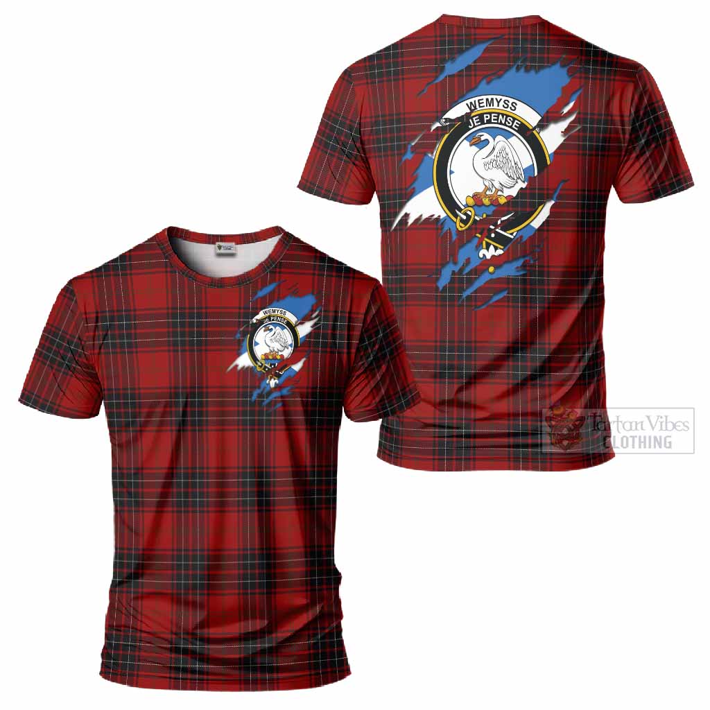 Wemyss Clan Crest In Me Tartan T-Shirt Scotland Flag Style