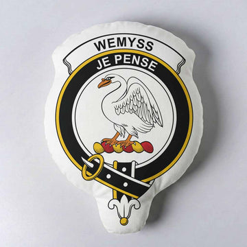 Wemyss Clan Crest Shaped Throw Pillow, Scottish Clan Badge Decorative Pillow